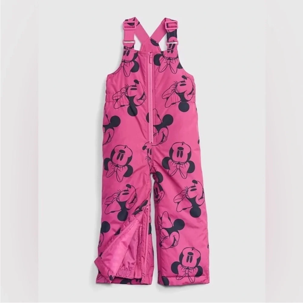 GAP x Disney Toddler Pink Minnie Snow Bib Overalls